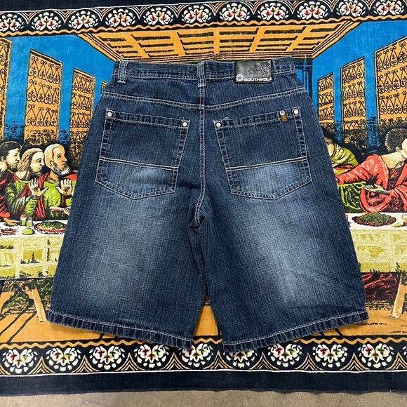 Southpole Men's Blue and Red Denim Shorts size 34 baggy y2k embroidered jorts - Picture 1 of 6